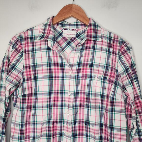J. Crew Long Sleeve Plaid Boy Shirt Women's 4 Mint Strawberry Button Down Collar - Picture 3 of 7